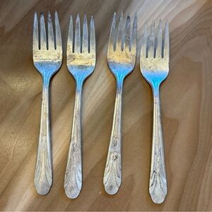 4 Salad Forks Monroe Silver Co Brandon Plume Silver Plate Antique